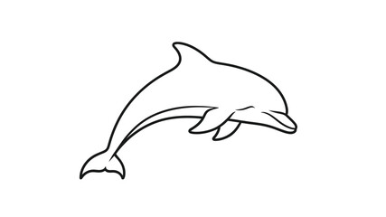 A simple black and white line drawing depicts a gracefully leaping dolphin in the ocean