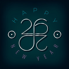 2026 Circle Composition Silver Numerals Logo with Zero and Six Making Mobius Loop Impossible Figure and Happy New Year Greetings Lettering - Chrome on Turquoise Background - Gradient Graphic Design