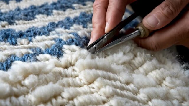 Detailed view of hemming carpet edges using precision tools to ensure a secure and clean edge repair