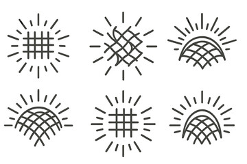 Radiant Woven Patterns. Line vector icons of a shining weave that attracts: radiant thread grids, luminous woven patterns, glowing