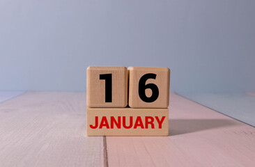 January, 16 on calendar on purple background.