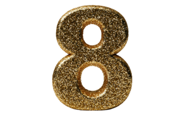 Elegant gold countdown numbers featuring glitter finish presented with professional studio lighting for premium decor isolated on transparent background PNG