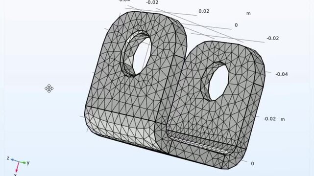 Video animation of engineering 3d modeling of
metal bracket with rotation using computer 
aided design system with grid. Technic education cad analysis of steel mechanical part with hole.