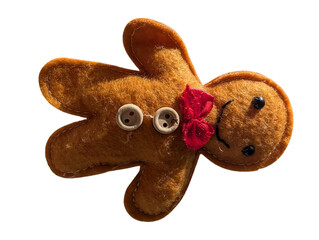 Cute plush gingerbread man toy for Christmas decor, winter gifts and festive displays.