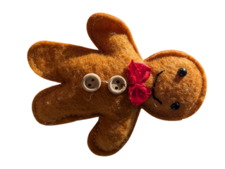 Cute plush gingerbread man toy for Christmas decor, winter gifts and festive displays.