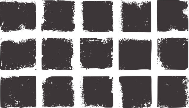 Monochrome grunge texture squares with irregular eroded edges
