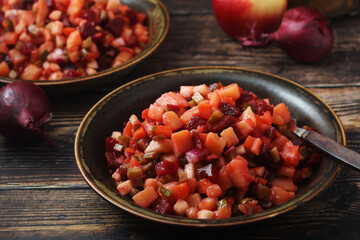 A bowl with traditional Rosolli salad, Finnish cuisine