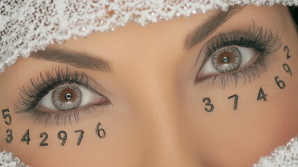Mystical Female Portrait with Numerology Symbols and Sacred Numbers
