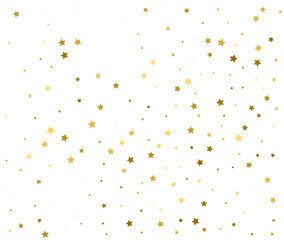 Gold stars background. Falling golden confetti on white. Festive celebration vector illustration