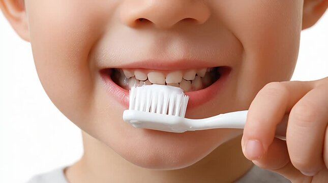 Kind putzt Z&auml;hne mit Zahnb&uuml;rste