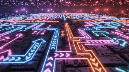 Abstract technology network glowing data flow arrows digital background - Powered by Adobe