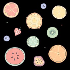 lineless fruits transparent background for seamless pattern