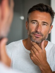 Naklejka premium Thoughtful Man in Mirror