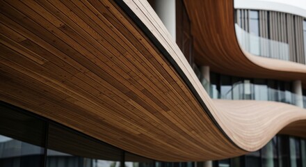 Modern architecture wood facade curved design building exterior contemporary structure natural material aesthetic detail