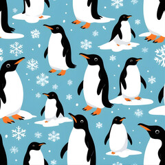 Obraz premium Penguin Snow Party Pattern