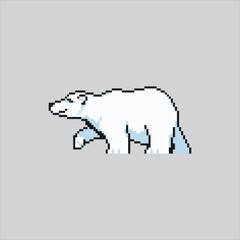 Pixel art illustration Polar Bear. Pixelated White Bear. White Polar Bear Animal Icon pixelated for the pixel art game and icon for website and video game. old school retro.