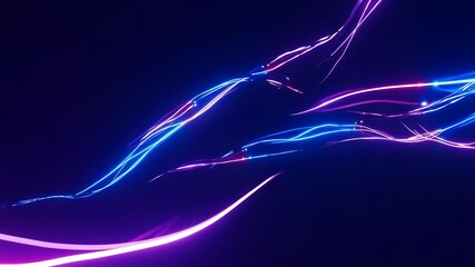 Abstract glowing light trails in vibrant blue and pink colors against a dark background. Perfect for digital art, technology, and futuristic themes
