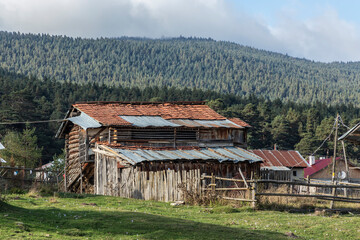 
A building in Bolu, constructed using wood and incorporating local architecture, depicting a forest landscape.