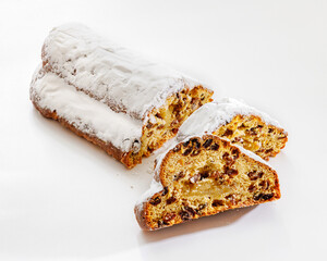 Stollen with filling of raisins, candied fruit