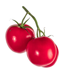 Close-up of fresh red tomatoes bunch on vine, isolated on a transparent background. Perfect for culinary, healthy food, and organic farm concepts.