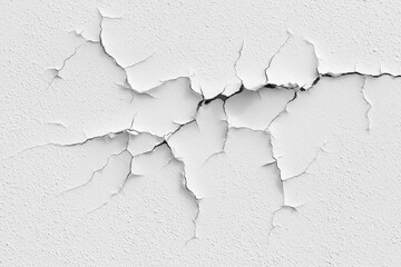 Obraz premium Detailed view of cracked white wall texture with visible paint chips