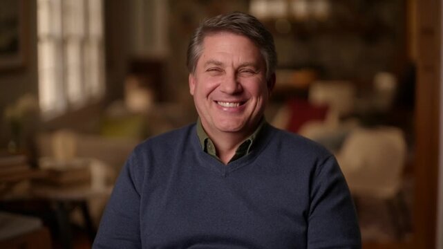 A man smiling directly at the camera, filled with joy and warmth Stock Video
