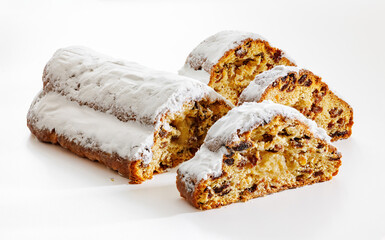 Stollen with filling of raisins, candied fruit