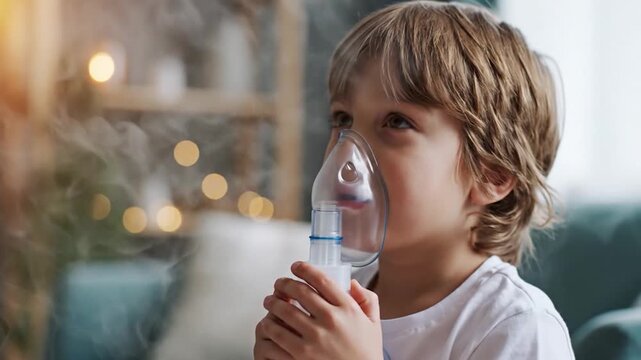 Child with nebulizer treatment for respiratory issues or asthma