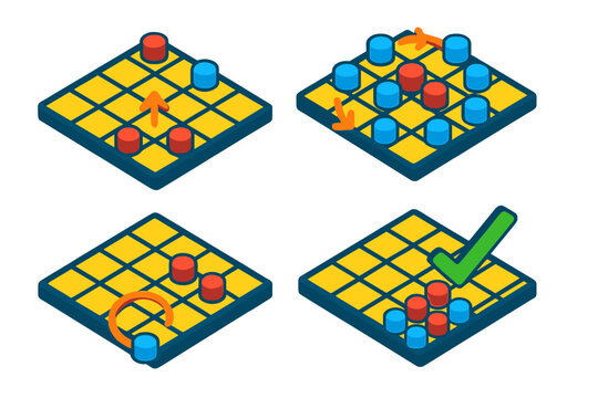 Tactical Game Icons. Isometric vector illustration set Tactical Game Concepts: Opening strategy diagram, surrounding maneuver,
