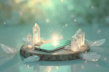 Spiritual Smartphone with Healing Crystals for Mindful Connection - AI generated