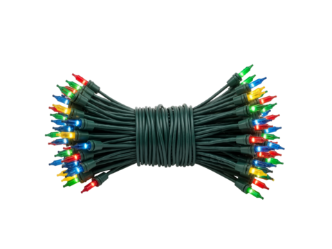 Festive Symmetry: A Coiled Spiral of Classic Multicolor Christmas Lights - Powered by Adobe