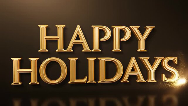 Elegant golden Happy Holidays text rendered in 3D typography with a metallic finish on a dark background, illustrating a luxury seasonal celebration greeting concept.