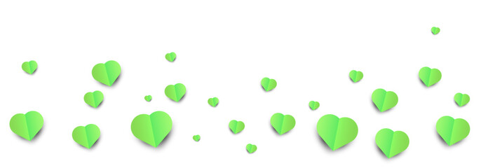 Background image with scattered green hearts and soft paper effect.