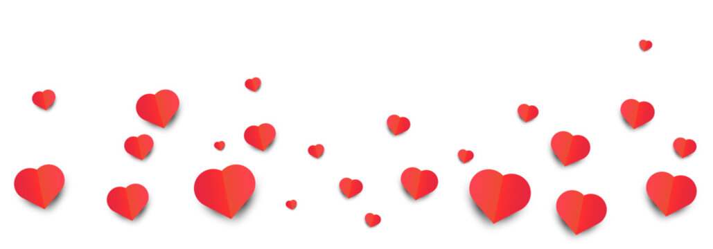 Flying hearts with a paper effect on a transparent PNG background. Illustration for Valentine's Day, Mother's Day, wedding themes, romantic banners, web design, and social media visuals.