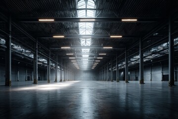 Empty Industrial Warehouse Interior with Natural Light
