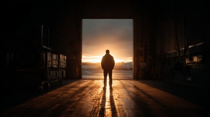 Silhouette of a Person Against a Sunset Background