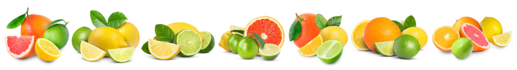 Set of various citrus fruits isolated on white