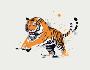 tiger illustration in brush stroke painting,