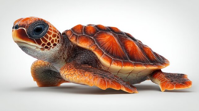 Vibrant detailed turtle isolated against white background studio shot