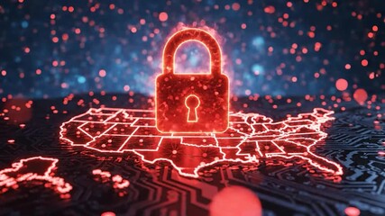 Digital security lock on circuit board continent outline network protection - Powered by Adobe