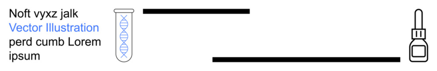 Obraz premium Biotechnology, healthcare, laboratory research, scientific studies, genetic testing, pharmaceutical solutions. DNA symbol in test tube and serum dropper with minimalistic lines. Biotechnology