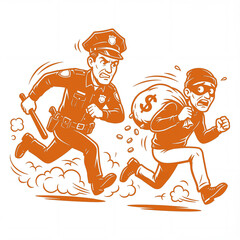 Police officer chases thief with stolen money bag in color: vivid orange 2