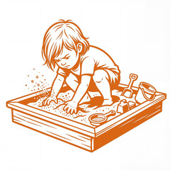 Child plays in sandbox with toys during daylight hours in color: vivid orange 2