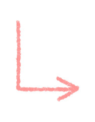 Hand drawn arrow in pastel crayon style forms a swirl with chalk stroke. Icon and symbol element for sketch pointer or direction art, subtle texture and soft pink effect, ideal for modern creative