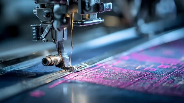 View of a modern sewing machine executing complex stitch sequences showcasing technologys role in versatile textile design with varied stitch patterns.