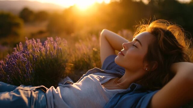 Sun-kissed serene moment capturing playful summer vacation escape, carefree seasonal leisure, warm golden hour lighting, peaceful outdoor relaxation, defocused nature, with copy sp