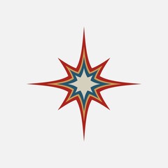 bold retro starburst emblem with layered pointed shapes in red teal mustard and cream mid-century modern inspired geometric icon perfect for vintage designs logos and patterns