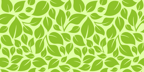 Seamless pattern with leaves. Fresh organic endless texture for eco, natural, bio, vegan packaging, wallpaper, textile, wrapping, beauty products, organic and healthy food