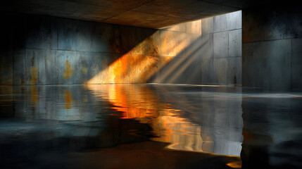 Abstract reflection of light on smooth concrete wall 