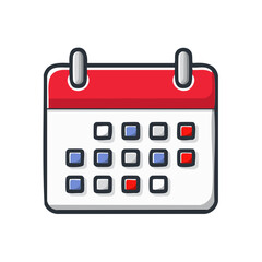 Cartoon calendar icon illustration featuring a red border and appointment slots for monthly events and dates.